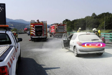 Arde un coche junto al peaje de la AP-8 en Iurreta