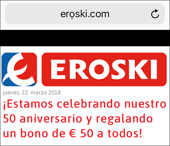 Alertan sobre un timo que promete bonos de 50 euros de Eroski