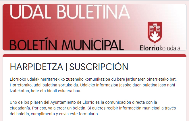 Un boletín semanal informará sobre la actividad municipal en Elorrio