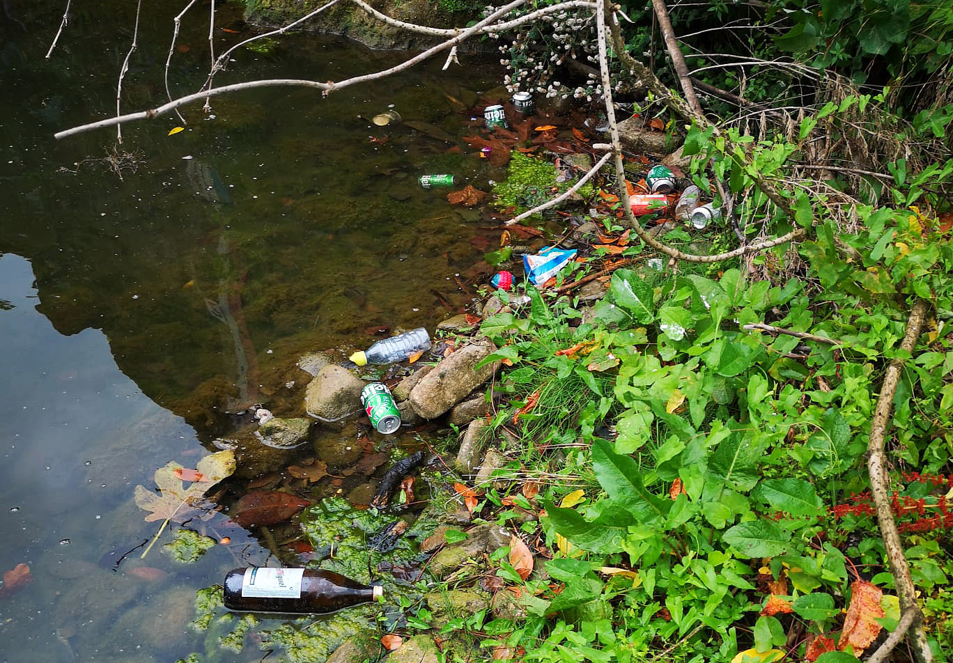 Retiran decenas de botellas y latas del río a la altura de Santa Ana